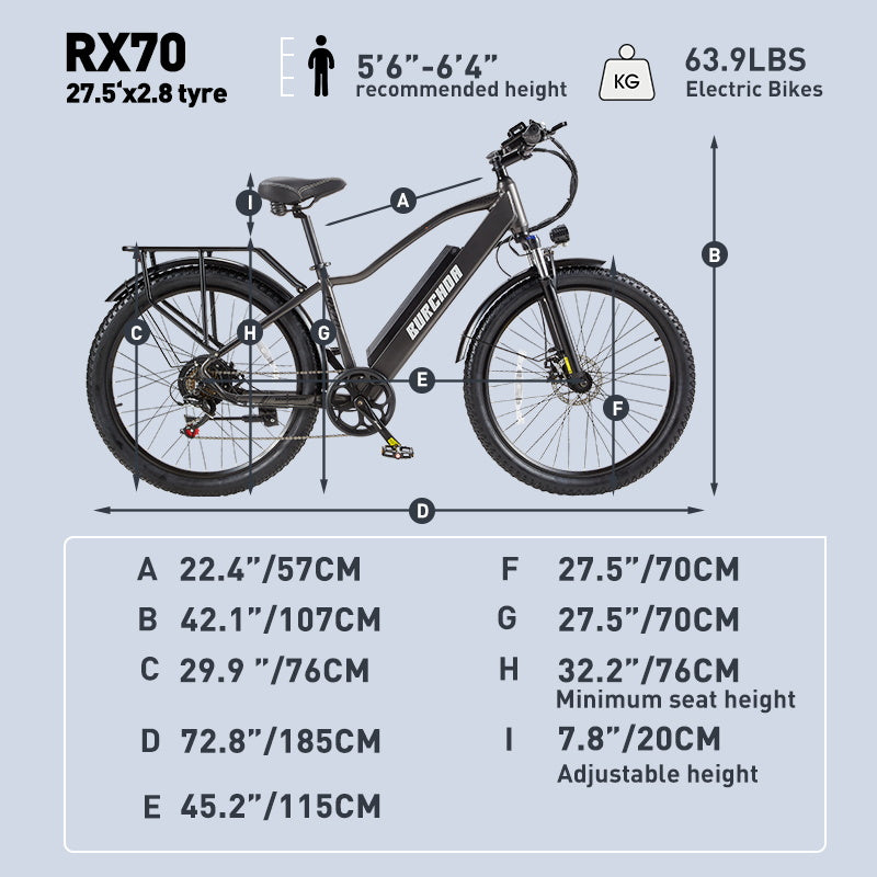 BURCHDA-RX70-27.5 inch mountain e-bike 2.8 tires